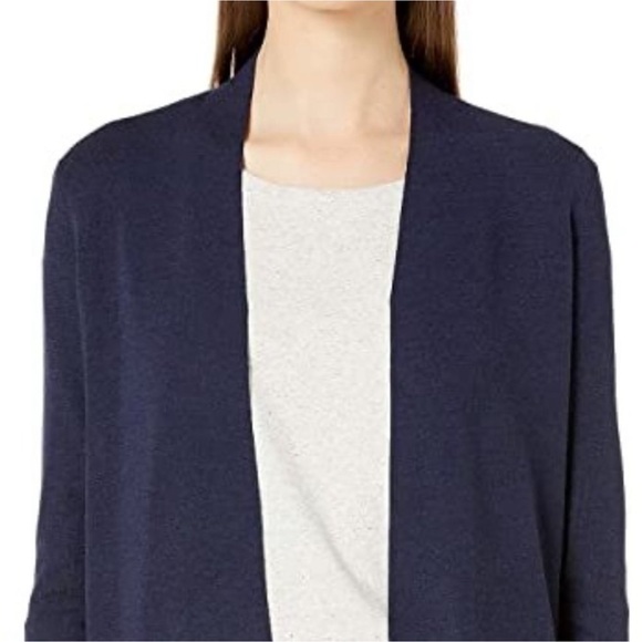 Eileen Fisher Open Front Merino Wool Long Cardigan in Navy Blue size Medium - Picture 2 of 14